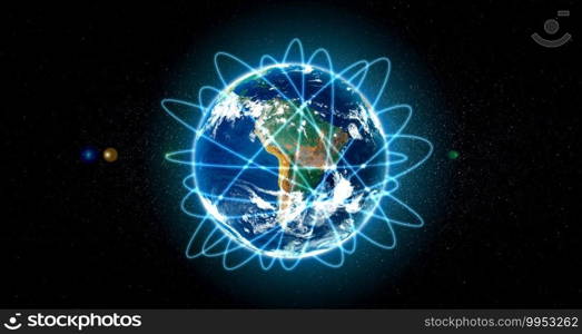 Global network connection covering the earth with lines of innovative perception . Concept of 5G wireless digital connection and future in the internet of things .