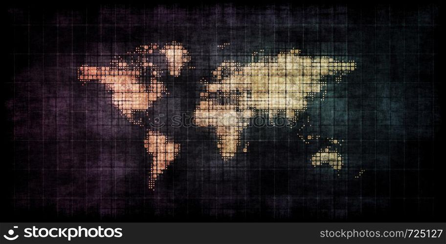 Global Pollution with Grunge World Map Concept. Global Pollution