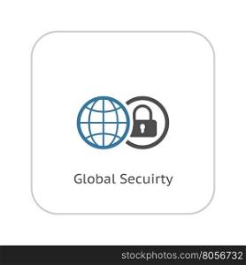 Global Security Icon. Flat Design.. Global Security Icon. Flat Design Isolated Illustration. App Symbol or UI element. Globe with Padlock in Circle.