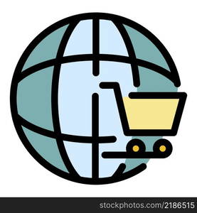 Global shop cart icon. Outline global shop cart vector icon color flat isolated. Global shop cart icon color outline vector