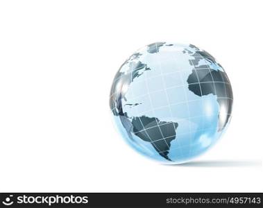 Global technologies. Background image of digital Earth planet against white backdrop