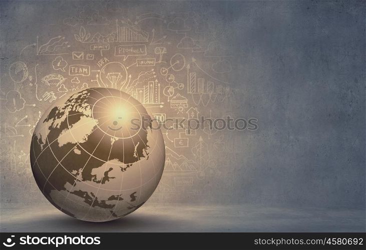 Global technologies. Digital Earth planet on background of sketches