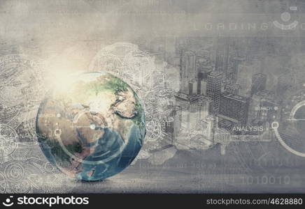 Global technologies. Earth planet on digital background. Elements of this image are furnished by NASA