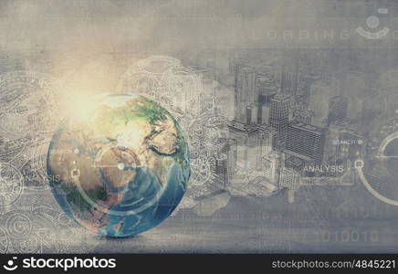 Global technologies. Earth planet on digital background. Elements of this image are furnished by NASA