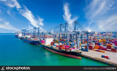 Global transport cargo and logistic business import and export, Container ship in seaport terminal, Container cargo vessel freight shipping company commercial worldwide, Freight transportation ship.