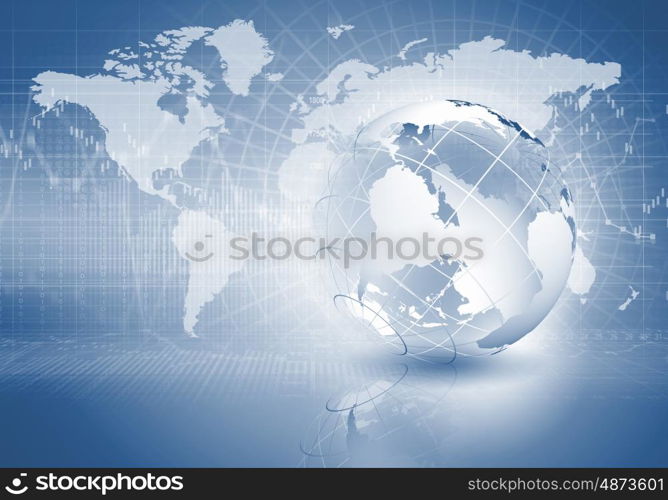 Globalization concept. Blue digital image of globe. Background image