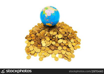 Globe and coins isolated on the white background