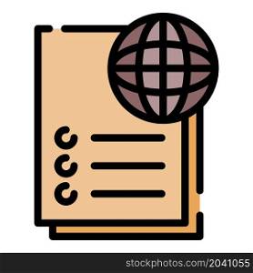 Globe and documents icon. Outline globe and documents vector icon color flat isolated. Globe and documents icon color outline vector