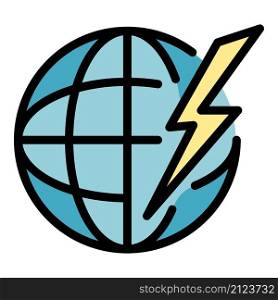 Globe and energy icon. Outline globe and energy vector icon color flat isolated. Globe and energy icon color outline vector
