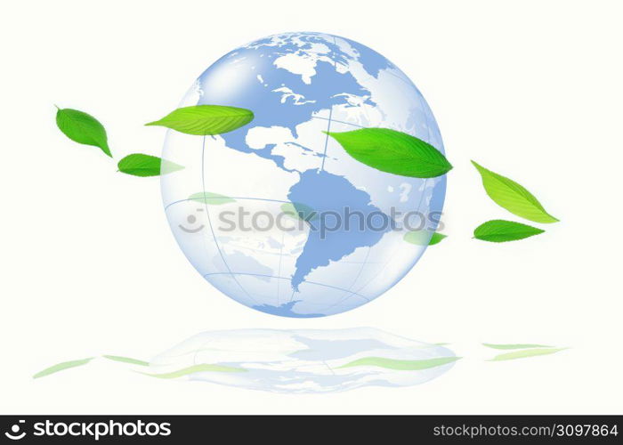 Globe and Fresh green leaf