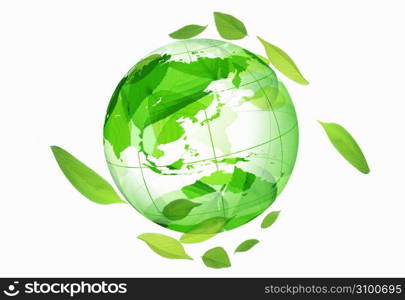 Globe and Fresh green leaf