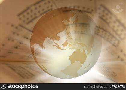 Globe and music sheet