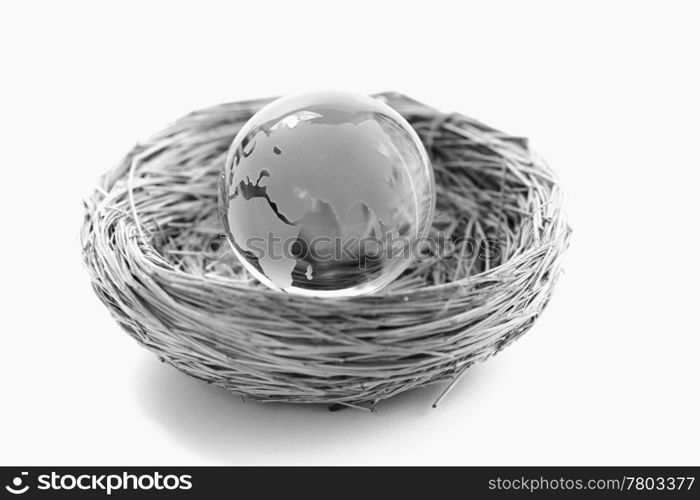 Globe in the nest. White background