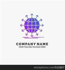 globe, network, arrow, news, worldwide Purple Business Logo Template. Place for Tagline.. Vector EPS10 Abstract Template background