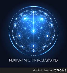 Globe network sphere connection concept. Internet data vector connection concept. Globe network sphere of cyber world technology blue background