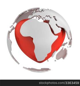 Globe with heart, Africa part isolated on white background