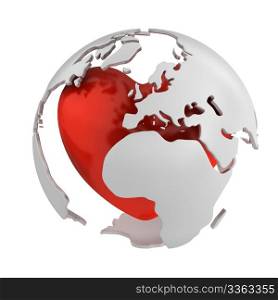 Globe with heart, Europe part isolated on white background