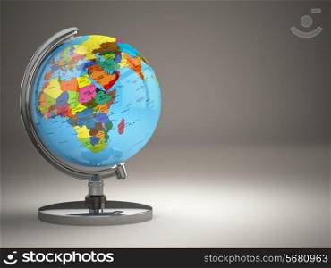 Globe with political map on grey background. 3d