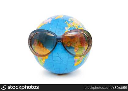 Globe with sunglasses isolated on the white&#xA;