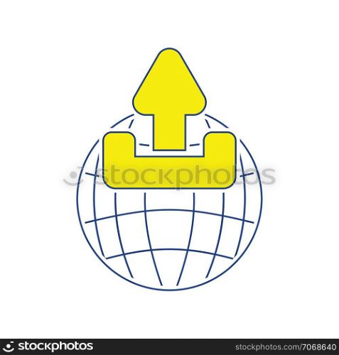 Globe with upload symbol icon. Thin line design. Vector illustration.