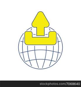 Globe with upload symbol icon. Thin line design. Vector illustration.