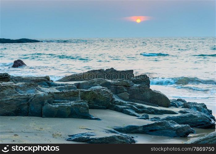 gloomy landscape seashore at sunset in Goa