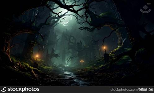 Gloomy Woods: Where Eyes Glow in Darkness