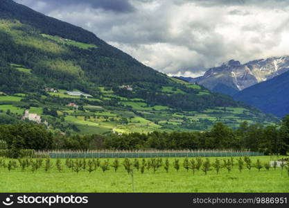 Glorenza, or Glurns, Bolzano, Trentino Alto Adige, Italy  historic city in the Venosta valley.. Mountain landscape at summer