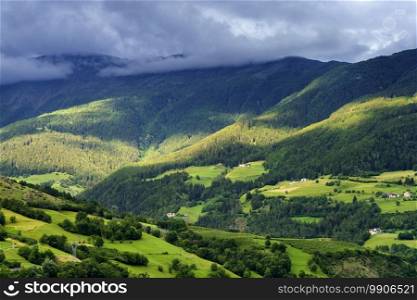 Glorenza, or Glurns, Bolzano, Trentino Alto Adige, Italy  historic city in the Venosta valley.. Mountain landscape at summer