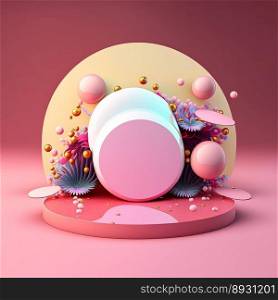 Glossy 3D Pink Stage with Eggs and Flowers for Easter Celebration Product Presentation