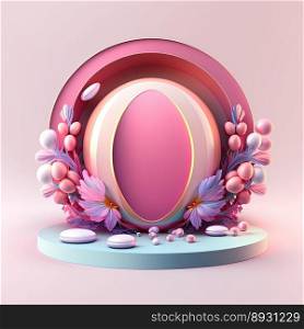 Glossy 3D Pink Stage with Eggs and Flowers for Easter Day Product Display