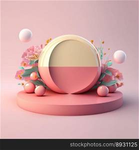 Glossy 3D Podium with Eggs and Flowers Ornament for Easter Day Product Display