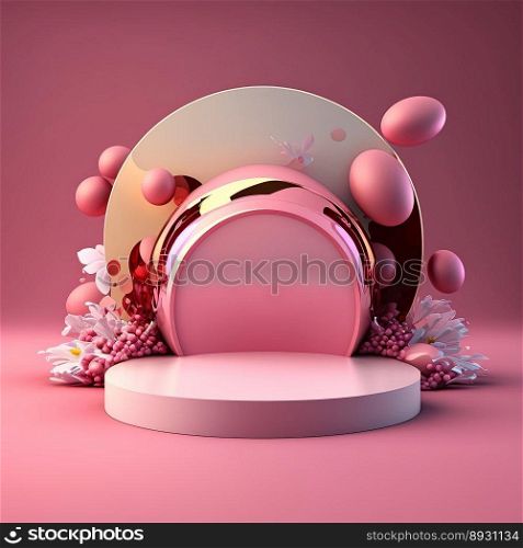 Glossy 3D Stage with Eggs and Flowers for Easter Product Presentation