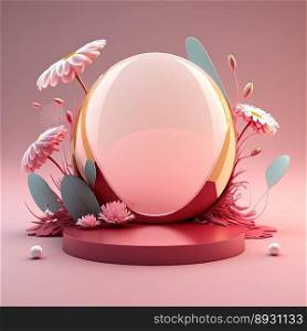 Glossy 3D Stage with Eggs and Flowers for Easter Product Showcase