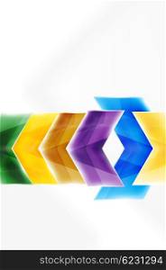 Glossy arrow wallpaper. Color geometric shapes - glass realistic style. web brochure, internet flyer with copyspace