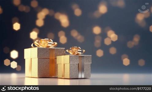 Glossy background with gift boxes. Illustration Generative AI
