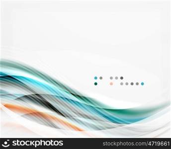 Glossy blurred shiny wave lines, colorful stripes. Modern business presentation or message background