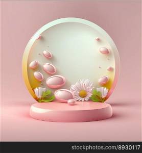 Glossy Easter Celebration Round Podium for Product Display with 3D Render Eggs Decoration