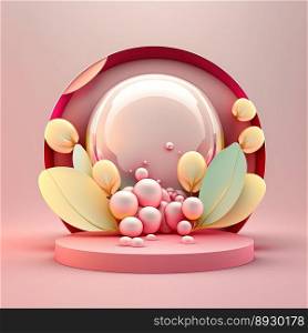 Glossy Easter Podium for Product Display with 3D Render Egg Decoration