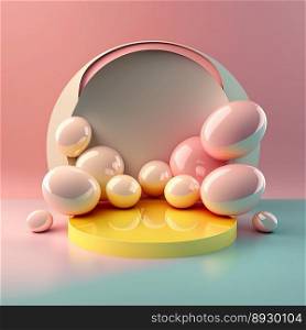Glossy Easter Podium with 3D Eggs Decoration for Product Display