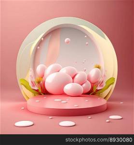 Glossy Easter Podium with Rendered Eggs Decoration for Product Display