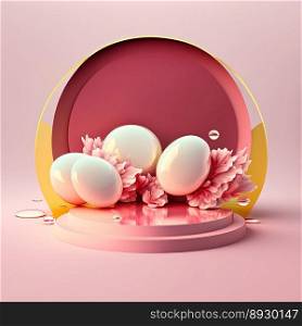 Glossy Pink Easter Celebration Podium for Product Display with 3D Render Egg Decoration