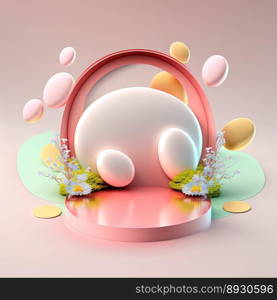 Glossy Pink Easter Celebration Round Podium for Product Display with 3D Eggs Decoration