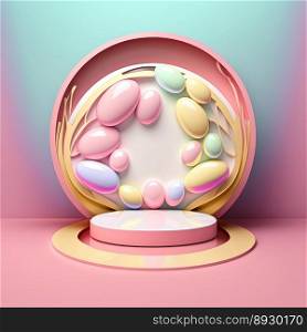Glossy Pink Easter Podium for Product Display with 3D Render Egg Decoration