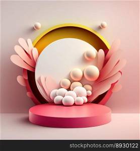 Glossy Pink Easter Round Podium for Product Display with 3D Render Egg Decoration