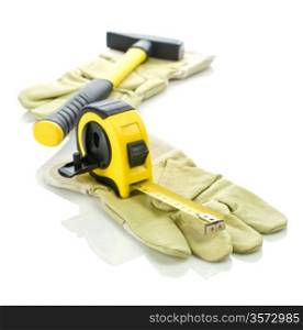 gloves with measuring tape and hammer