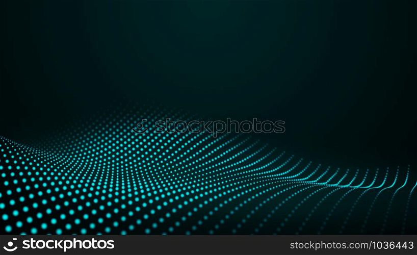 glowing abstract digital wave particles. Futuristic illustration. on dark background