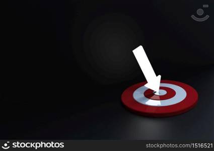 Glowing arrow hit in the target in dark background. Business concept.