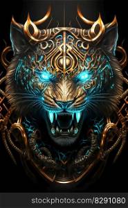Glowing black lion in regal armor a captivating portrait. Glowing black lion in regal armor a captivating portrait AI Generated