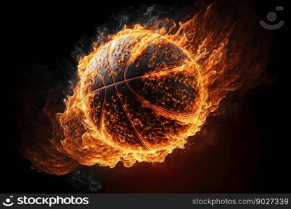 Glowing burning basketball with fire flames. Generative AI. High quality illustration. Glowing burning basketball with fire flames. Generative AI